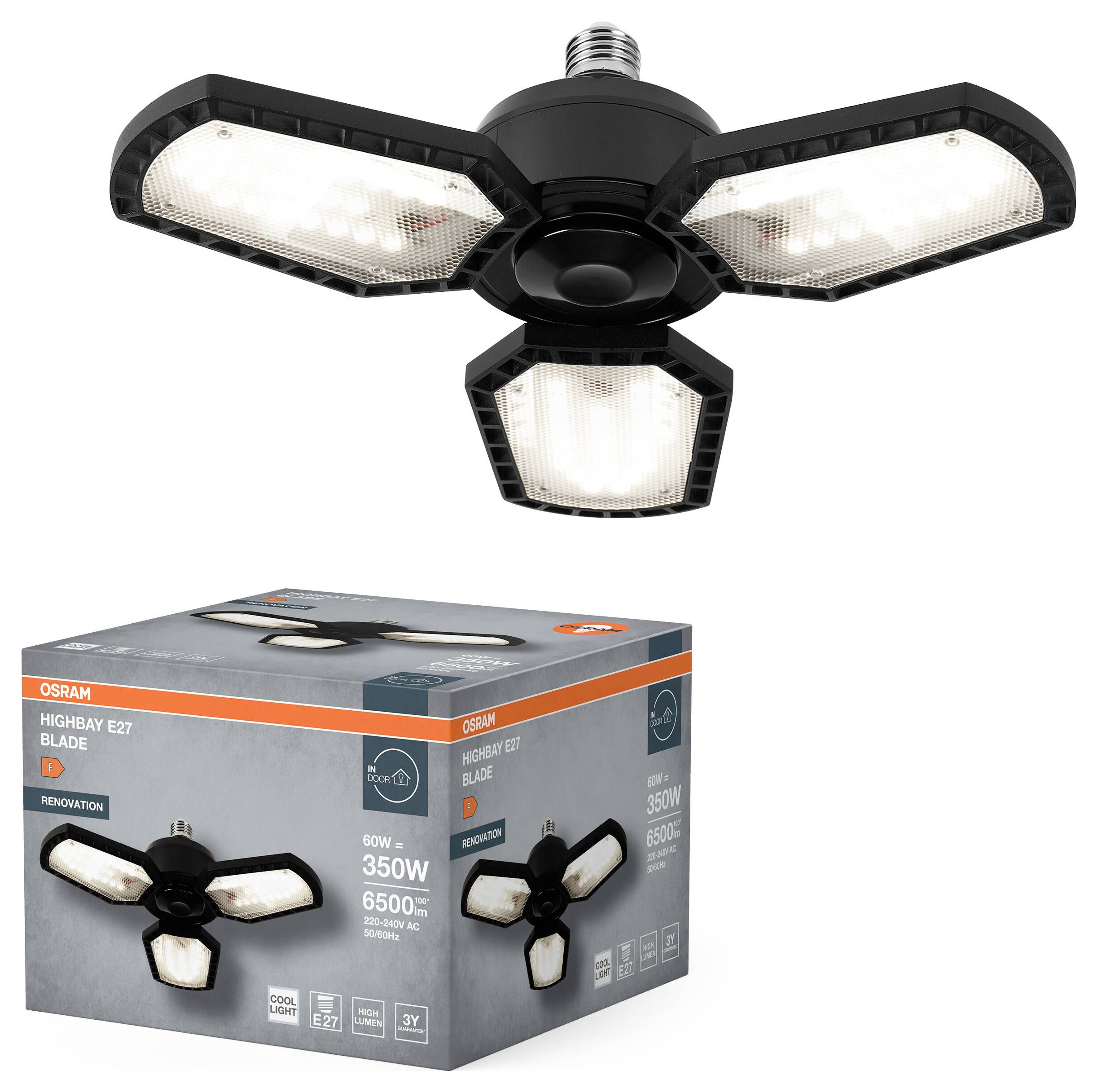 OSRAM HOMELIGHTING Highbay Blade E27 60W 840 E27 Black 4099854429316 Golvbelysning EEK: F (A - G) LED E27 60 W Svart-1