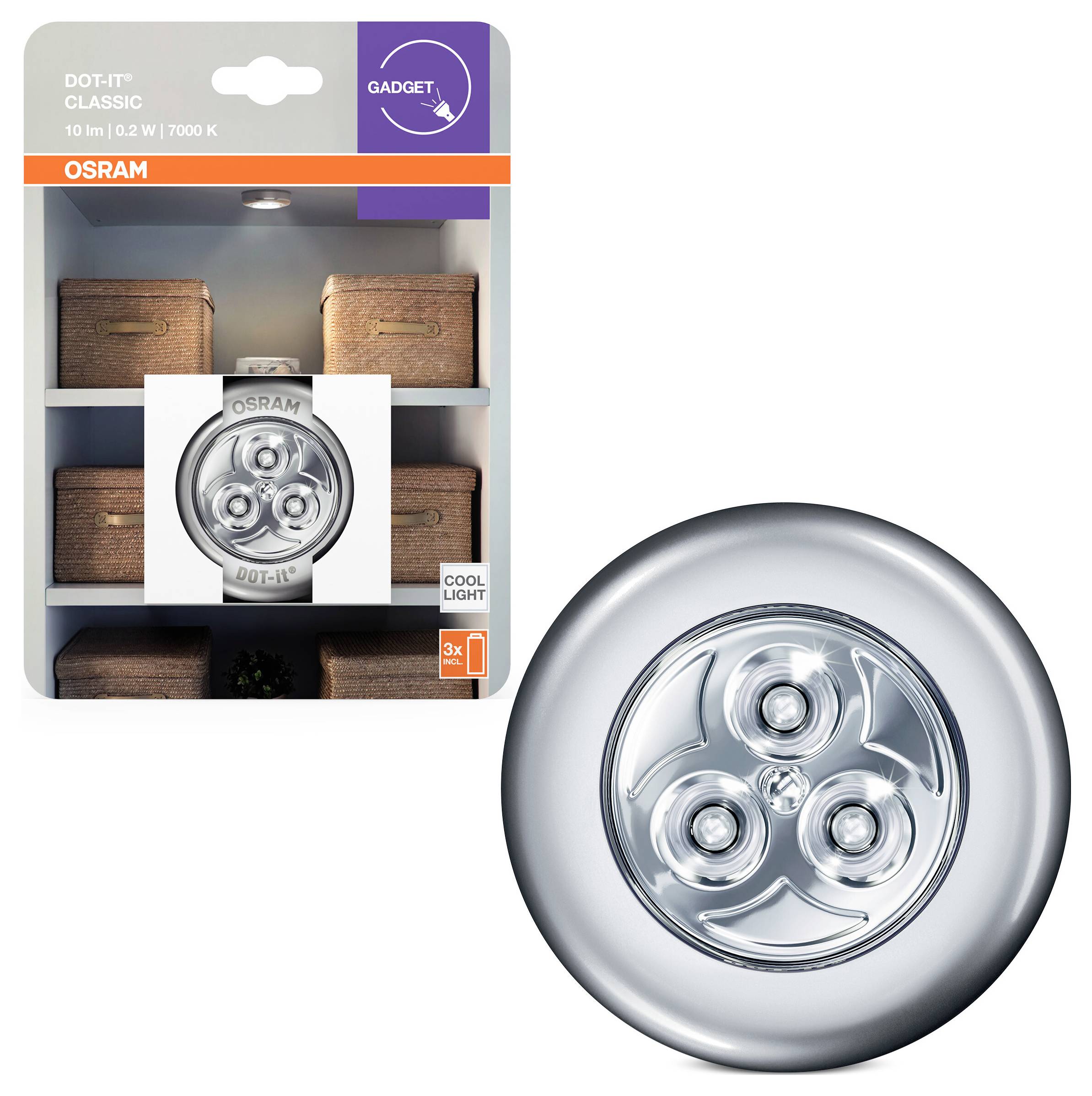OSRAM HOMELIGHTING DOT-it Classic Silver 4099854531293 LED-nattlampa LED Kallvit Silver-1