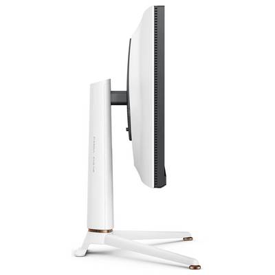 Sidovy av en snygg, modern datorskärm med tunn ram och justerbart stativ, med betoning på elegant, minimalistisk design.
