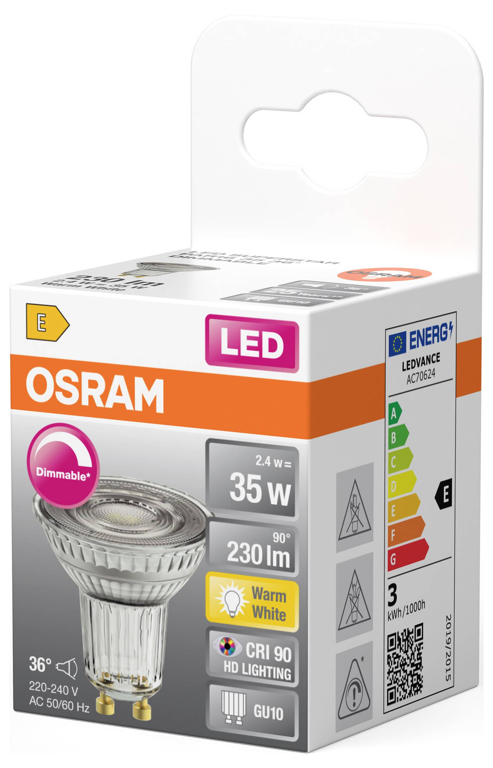 OSRAM HOMELIGHTING 4099854457036 LED-reflektorlampa-lamp EEK E (A - G) GU10 2.4 W Varmvit (Ø x H) 50.00 mm x 50.00 mm 1 -2