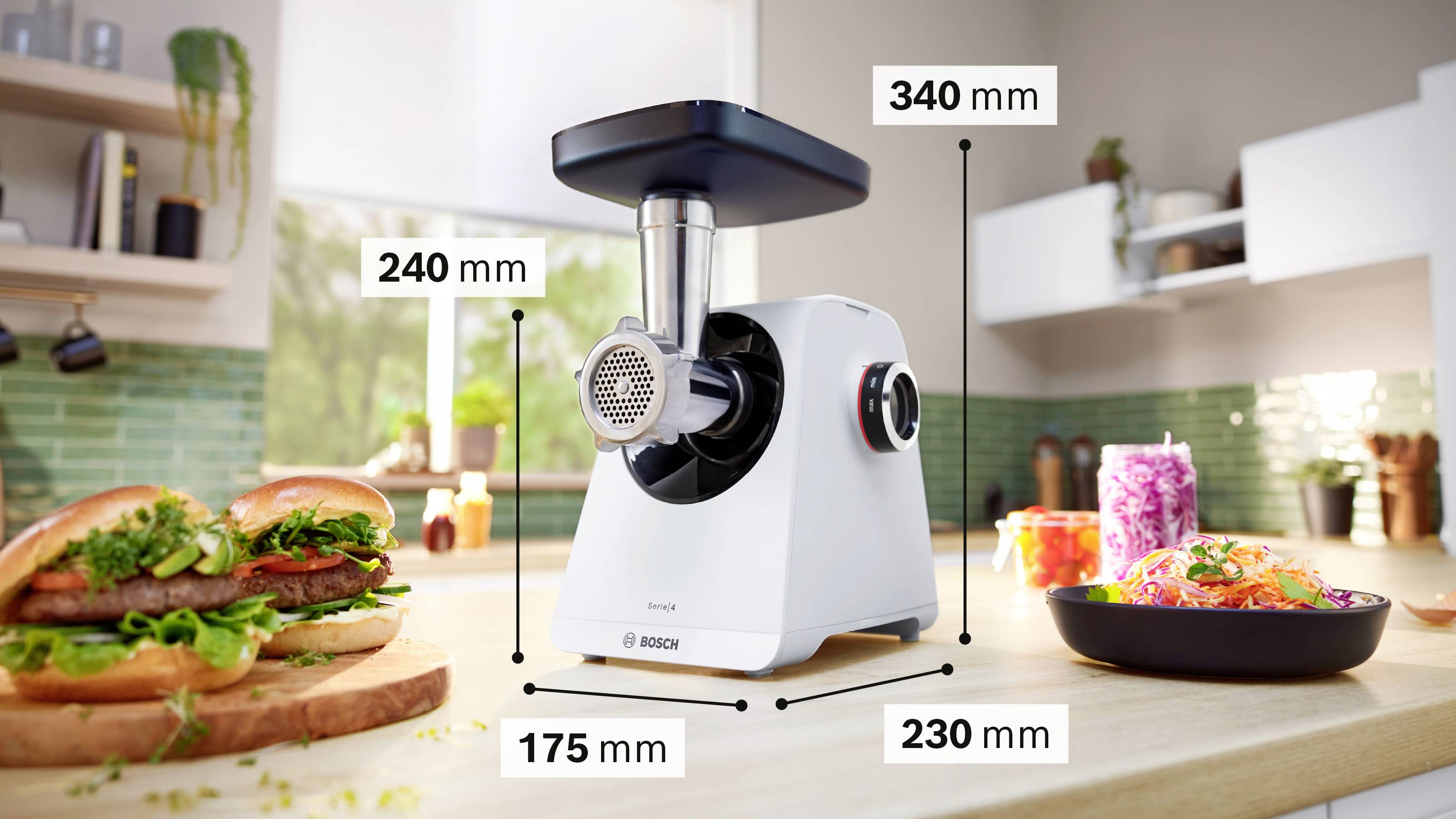 Bosch Multi Power Serie 4, 1900 Watt Blockierleistung MFWS420W Köttkvarn 1300 W Vit-2