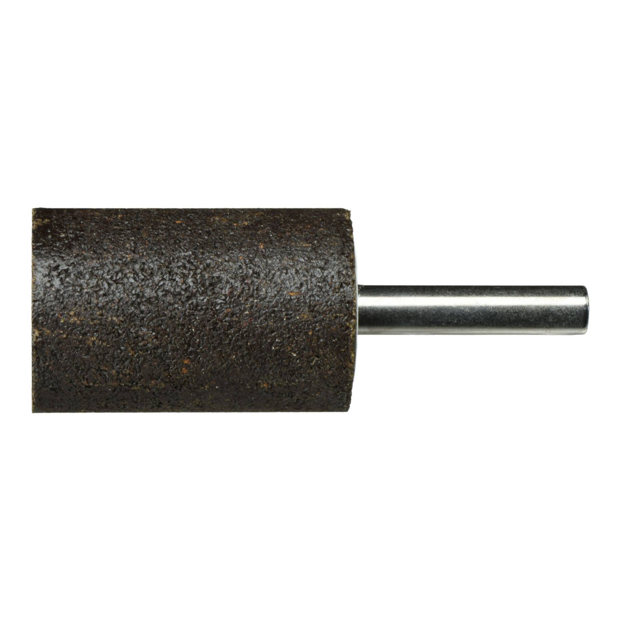 Ett cylindriskt slipstensverktyg med metallskaft för användning med roterande verktyg, avsett för slipning eller formning av material.