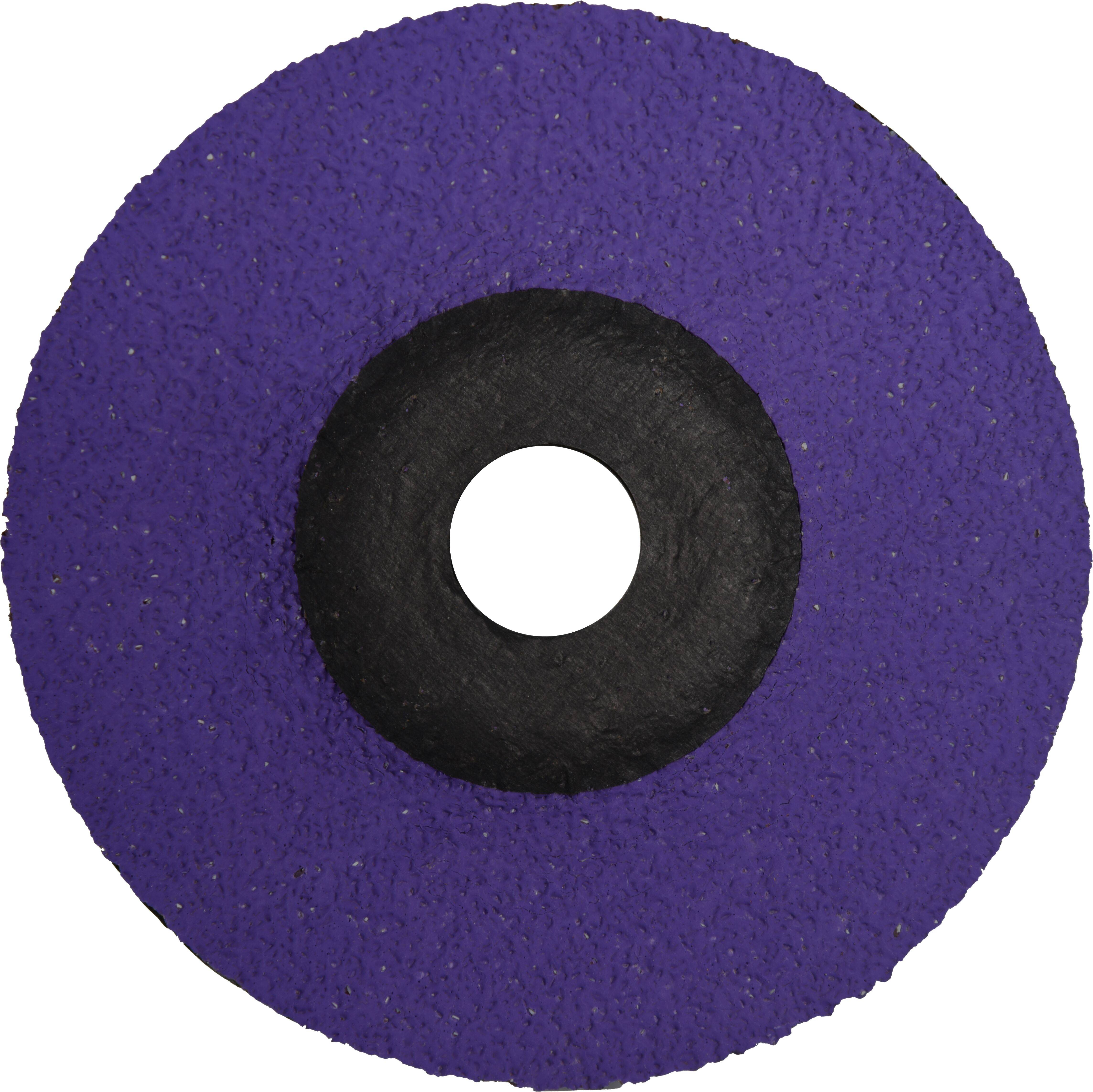 En rund, lila slipskiva med ett svart centralt hål, avsedd för industriella slip- och slipmaterial.
