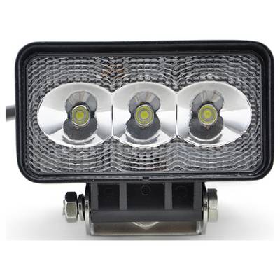 Rektangulär LED-lampa med tre cirkulära glödlampor centrerade i ett reflekterande hölje, monterad på en metallisk bas.