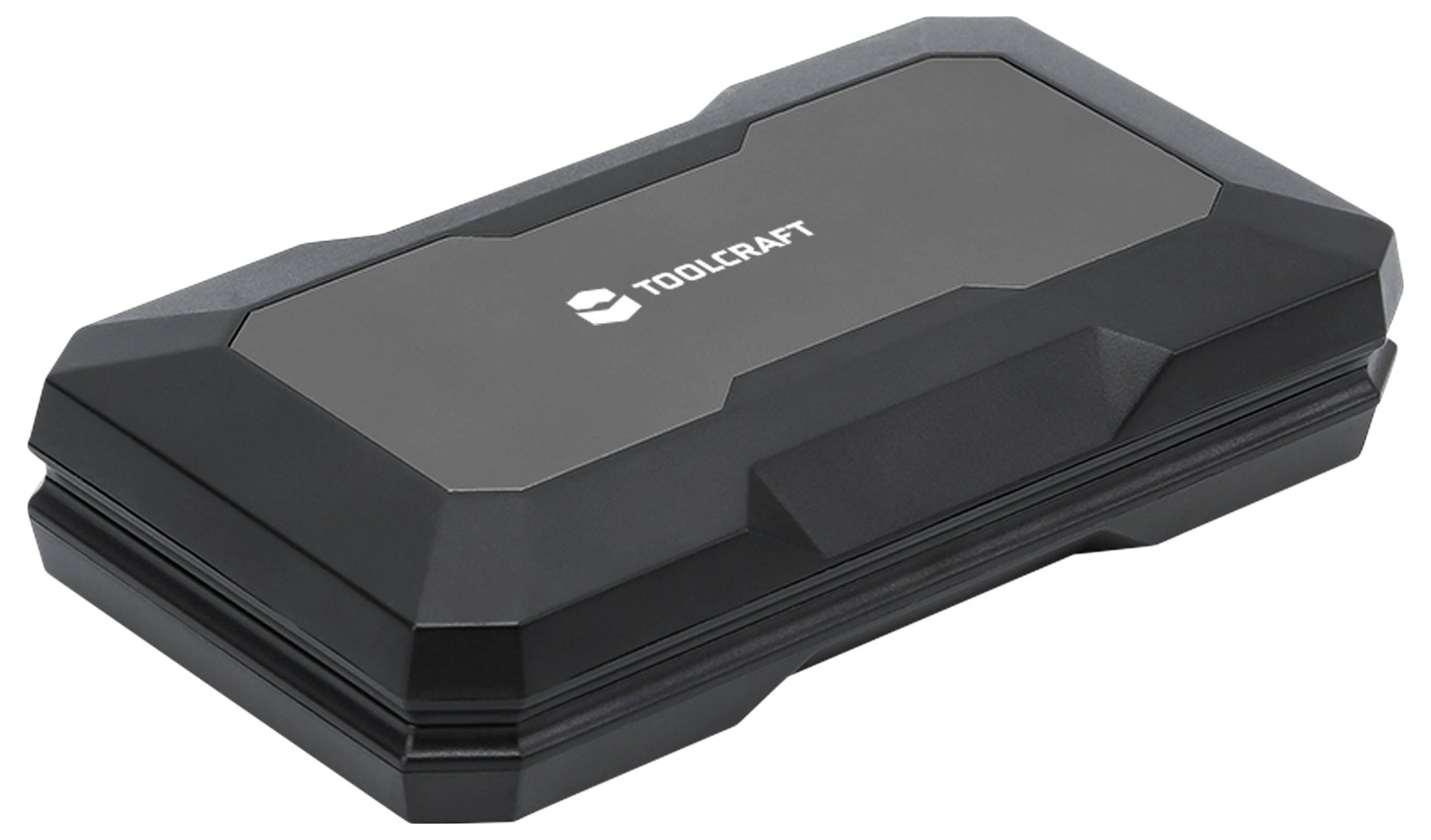 'Ett svart Toolcraft elektronikfodral med en robust, kantig design, avsett för förvaring och organisering av små komponenter eller verktyg.'