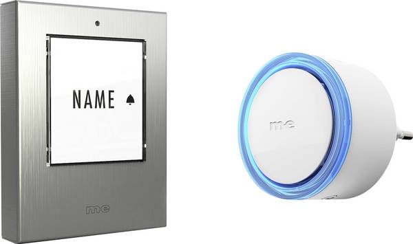 m-e modern-electronics 100121 Trådlös dörrklocka Komplett set Belyst, med namnskylt