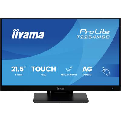 Iiyama ProLite T2254MSC-monitor, 21,5" display med PCAC-teknik, MPP2.0-stöd och AG-beläggning. Blå gradient bakgrund.