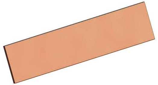 En lång, rektangulär orange planka sedd från en vinkel, huvudsakligen visande dess plana yta och tunna kanter.