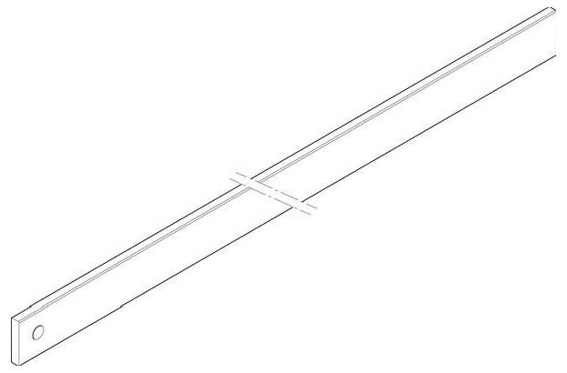 En 3D-teknisk ritning av en lång, smal balk med ett krysstag.