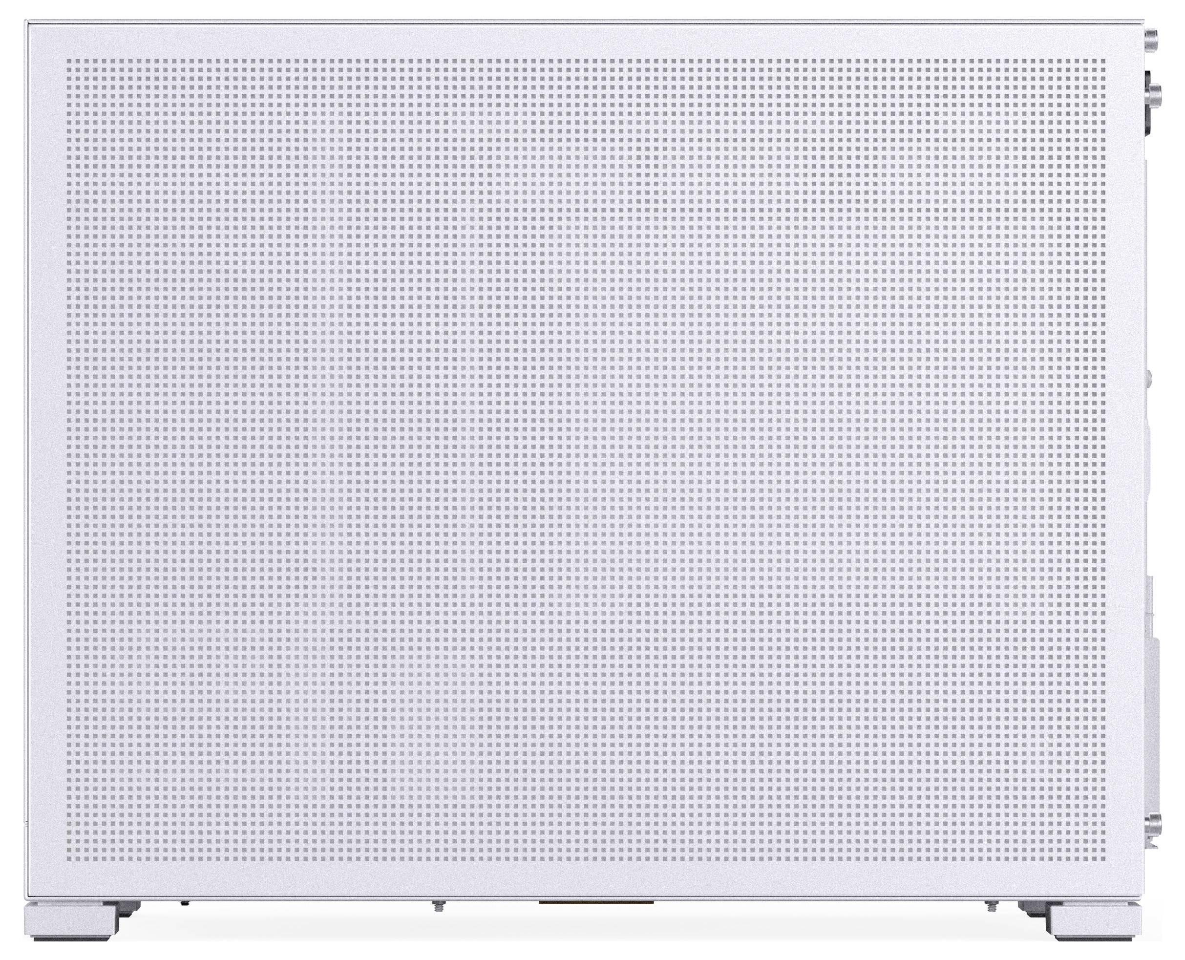 En vit, rektangulär elektronisk enhet täckt av perforeringar över hela dess yta, sannolikt avsedda för ventilation eller akustiska ändamål.