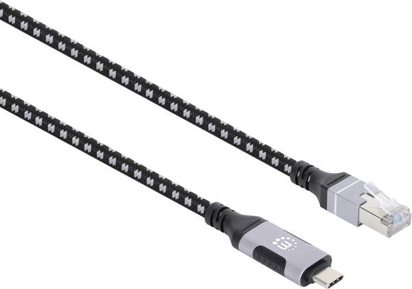 Manhattan USB-kabel  USB 3.2 Gen1 RJ45-kontakt, USB-C®-kontakt 200 cm Svart/Silver Folieskärmning, Polymer beläggning 394826
