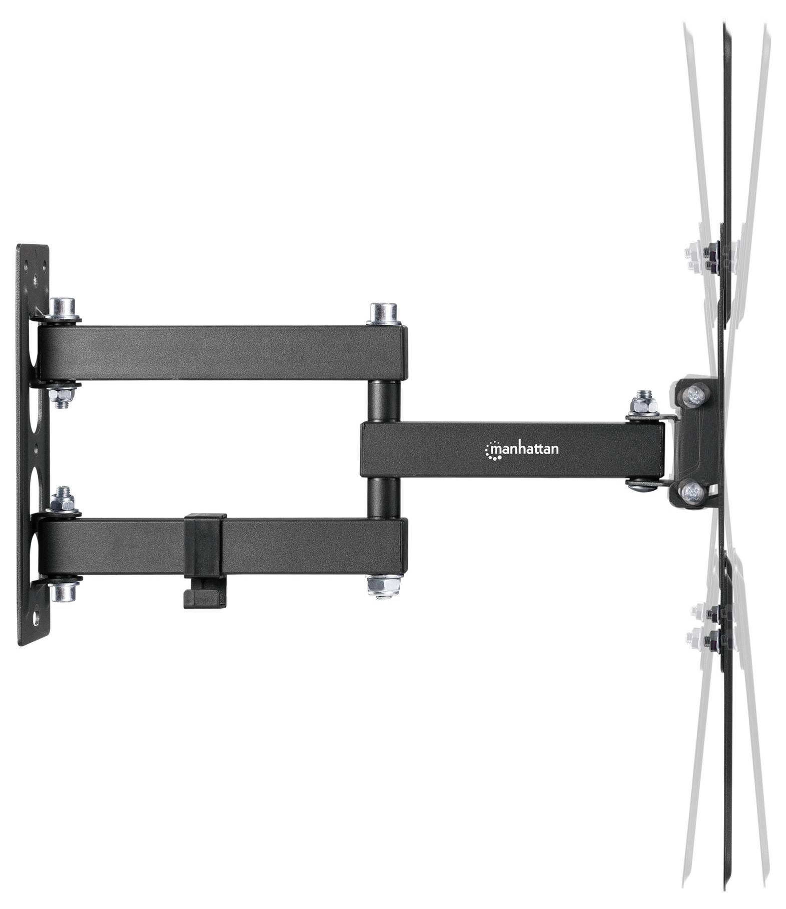 Vägghängd justerbar TV-fäste med dubbla armsektioner, som stöder lutning och svängning för optimala betraktningsvinklar.