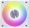 RGB-datorventilator med vit ram. Fläktbladen är upplysta i en gradient av färger och skapar en cirkulär ljuseffekt.