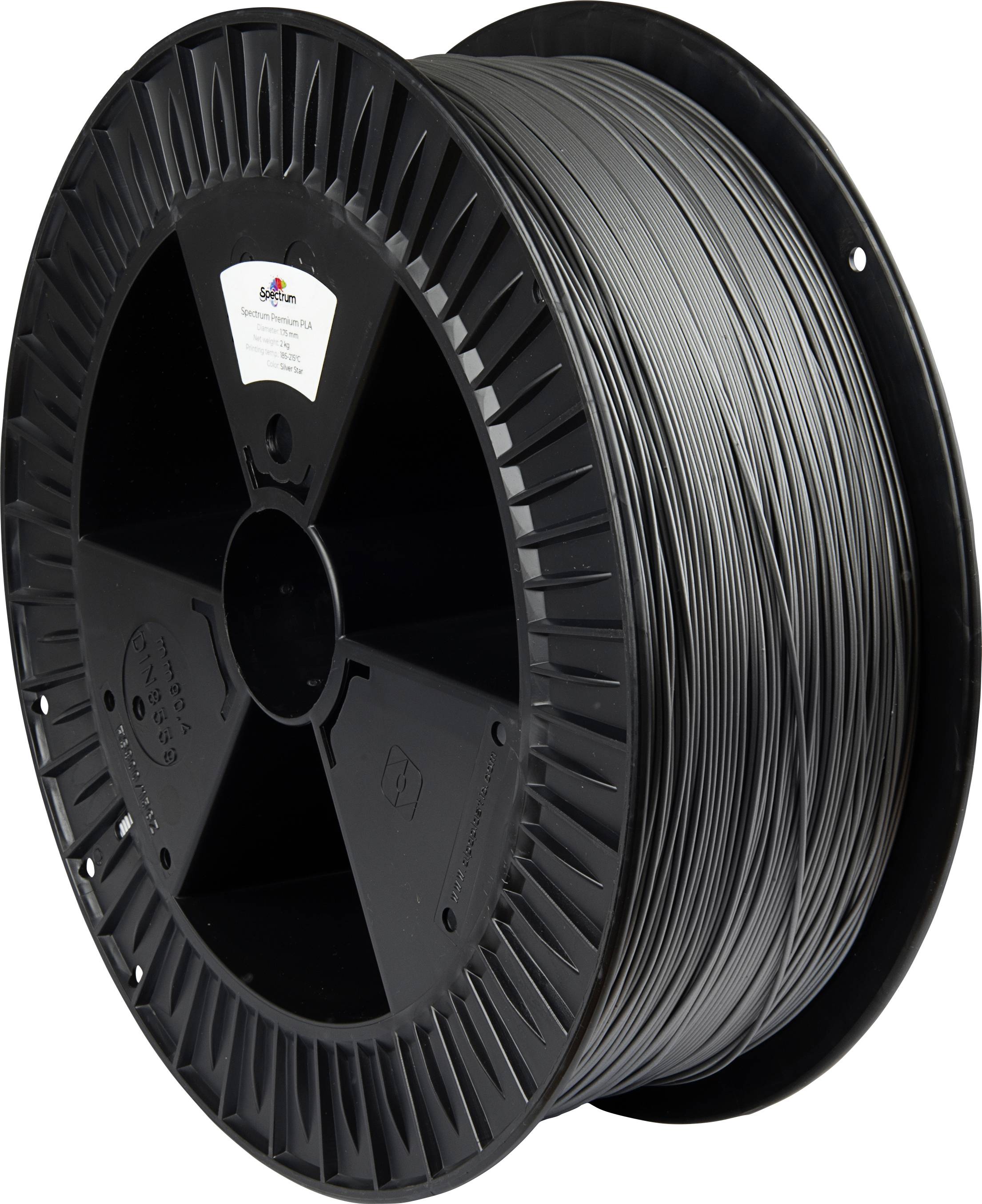 En rulle svart 3D-skrivarefilament, noggrant lindad för användning i 3D-utskriftsapplikationer.