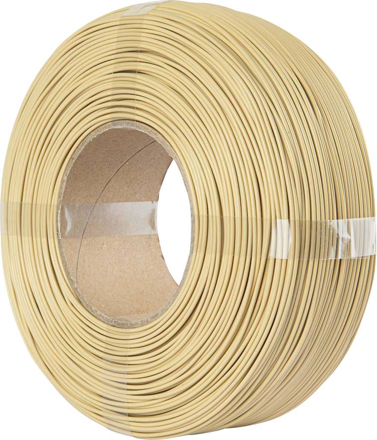 En stor spole med beige kabel prydligt lindad på en papptrumma, använd för elektriska eller kommunikationssyften.