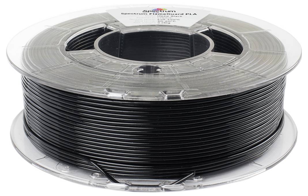 En rulle svart 3D-printfilament märkt 'Spectrum Filaments PLA', lämplig för additiv tillverkning.