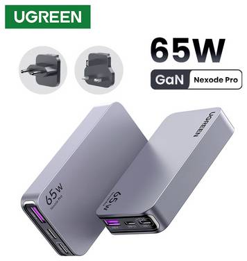 UGREEN Nexode Pro Laddningsadapter 65 W USB-C® hona, USB-C® hona, USB-A uttag Power Delivery 3.0 Grå Inomhus GaN