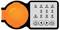 'Orange och svart kontrollpanel med knappar för timerinställningar: PÅ, 20m, 40m, 60m, CIRC, 2h till 12h, ström och start.'