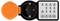 Programmerbar elektrisk uttimerstyrning. Vänster: uttag med öppen säkerhetskåpa. Höger: knappar för PÅ, CIRC, tidsintervaller och effekt.