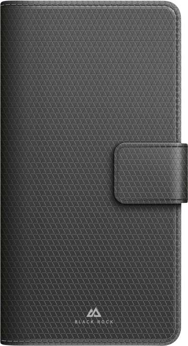 Ett texturerat svart mobilfodral med magnetlås, designat för säker och stilfull skydd, med varumärkets logotyp längst ner.