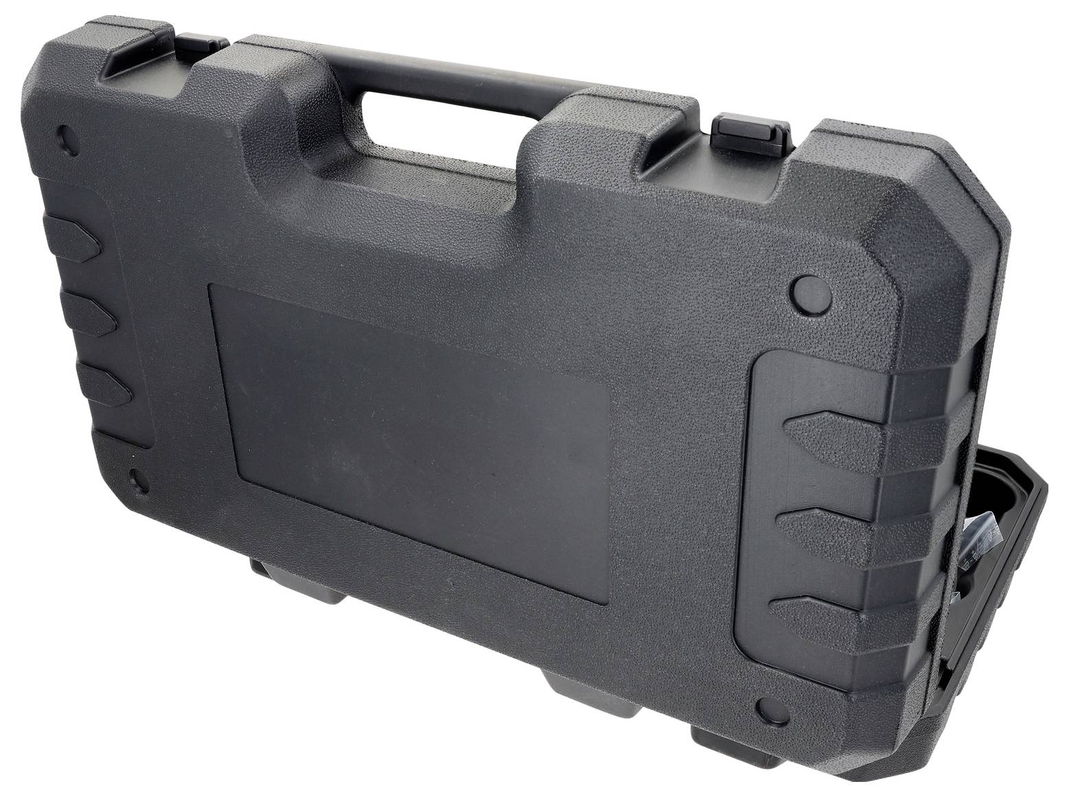 Ett svart, robust hårt plastfodral med förstärkta kanter och ett handtag, konstruerat för transport eller skydd av specialutrustning.