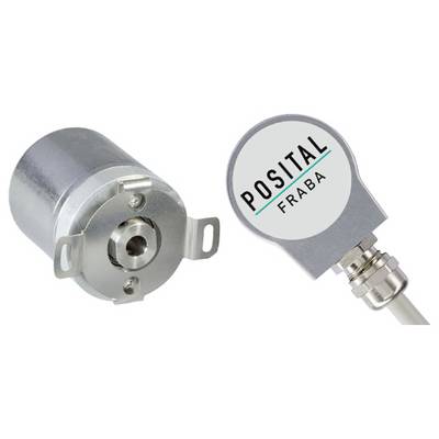 En bild av två industriella encoders från POSITAL FRABA; en är cylindrisk och metallisk, den andra är en kompakt vinkel sensor med etikettering.