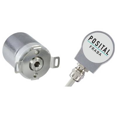 En cylindrisk industriell sensor och en fyrkantig sensor märkt 'Posital Fraba' med kabelanslutning, avsedd för preciserade mätningsuppgifter.