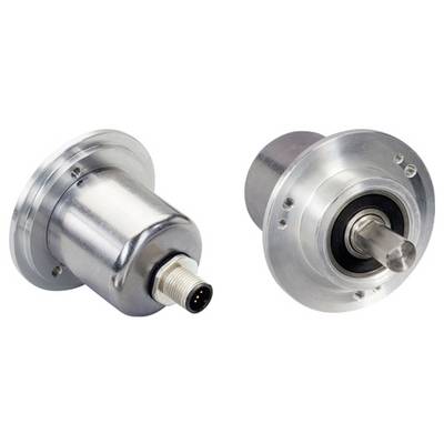 Två silvermetallfärgade cylindriska komponenter med kontakter, där den ena visar en kontakt med stift och den andra har ett slät ändeaxel.