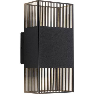 En modern svart metallvägglampa med vertikala ribbor som skapar ett distinktivt mönster, vilket tillåter ljuset att lysa mjukt från både överkant och underkant.