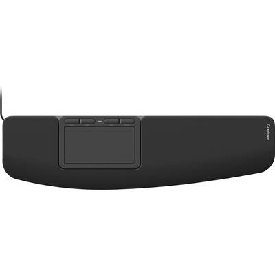 Ergonomiskt tangentbordsledstöd med integrerad pekplatta och knappar, designat för komfort och användarvänlighet.