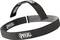 Svart och grå justerbar huvudband med "PETZL"-logotyp, som visar en slinga- och spännesdesign för säker passform.
