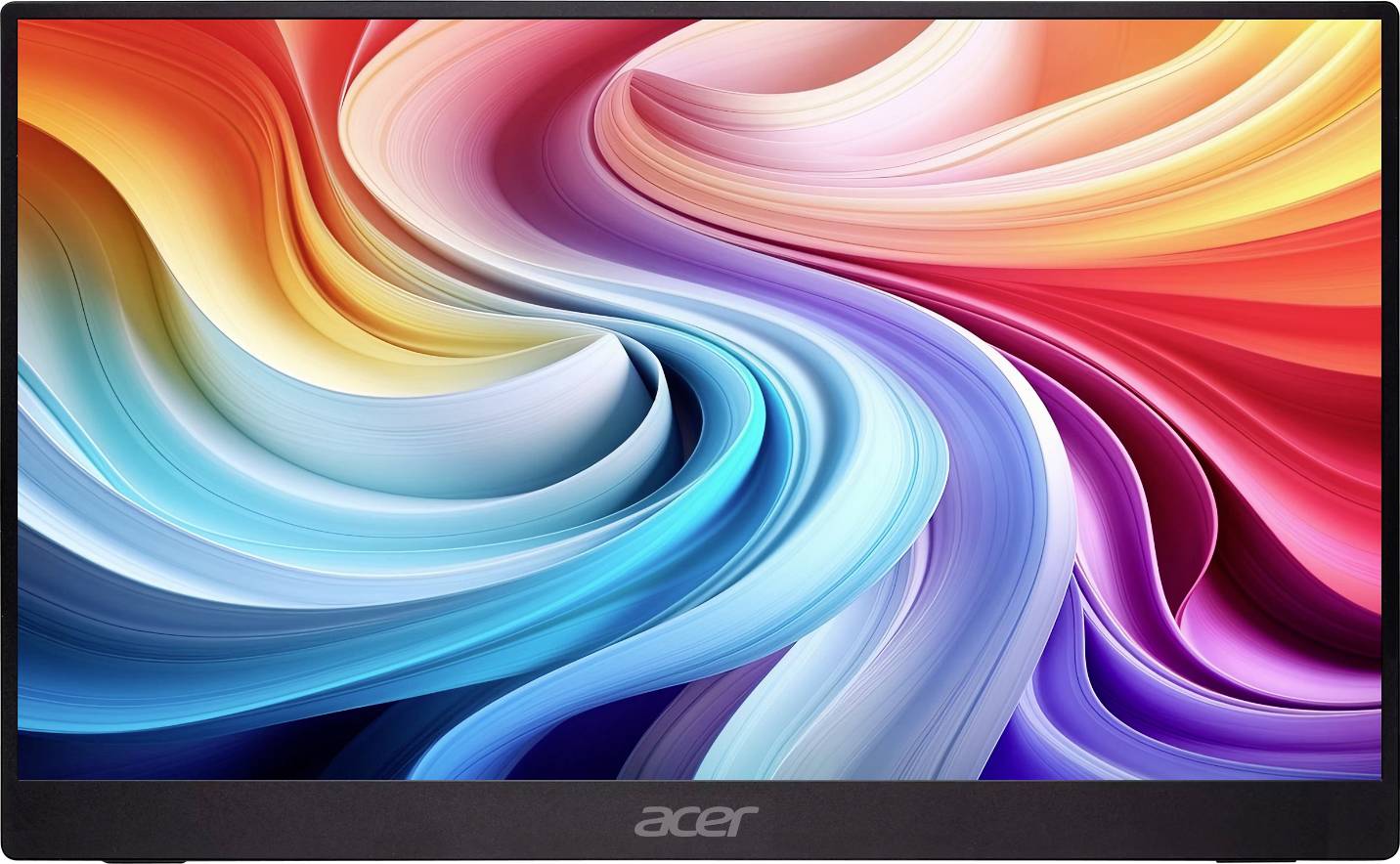 En livlig datorskärm som visar en färggrann, virvelformad abstrakt design. Skärmen är inramad av en svart ram med Acer-logotypen.