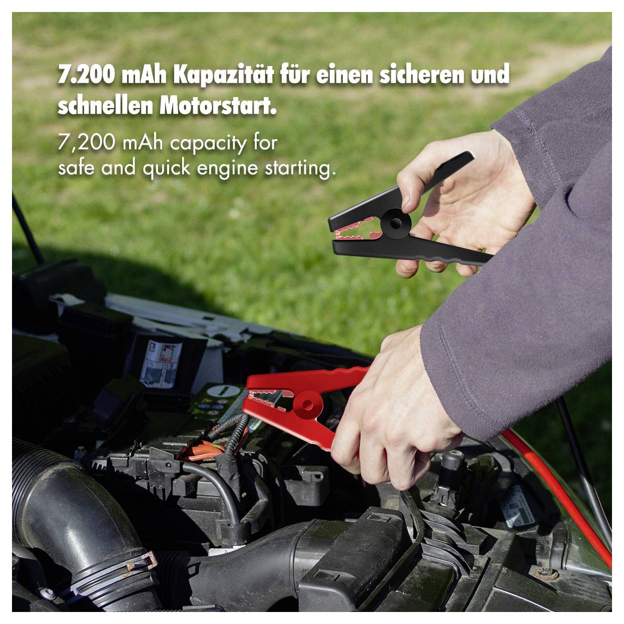 7 200 mAh kapacitet för säker och snabb motorstart.