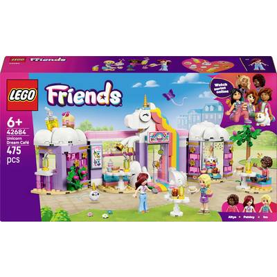 LEGO Friends Enhörnings Drömcafé set för åldrar 6+, med ett enhörnings-tema café, minifigurer och tillbehör, med 475 delar.