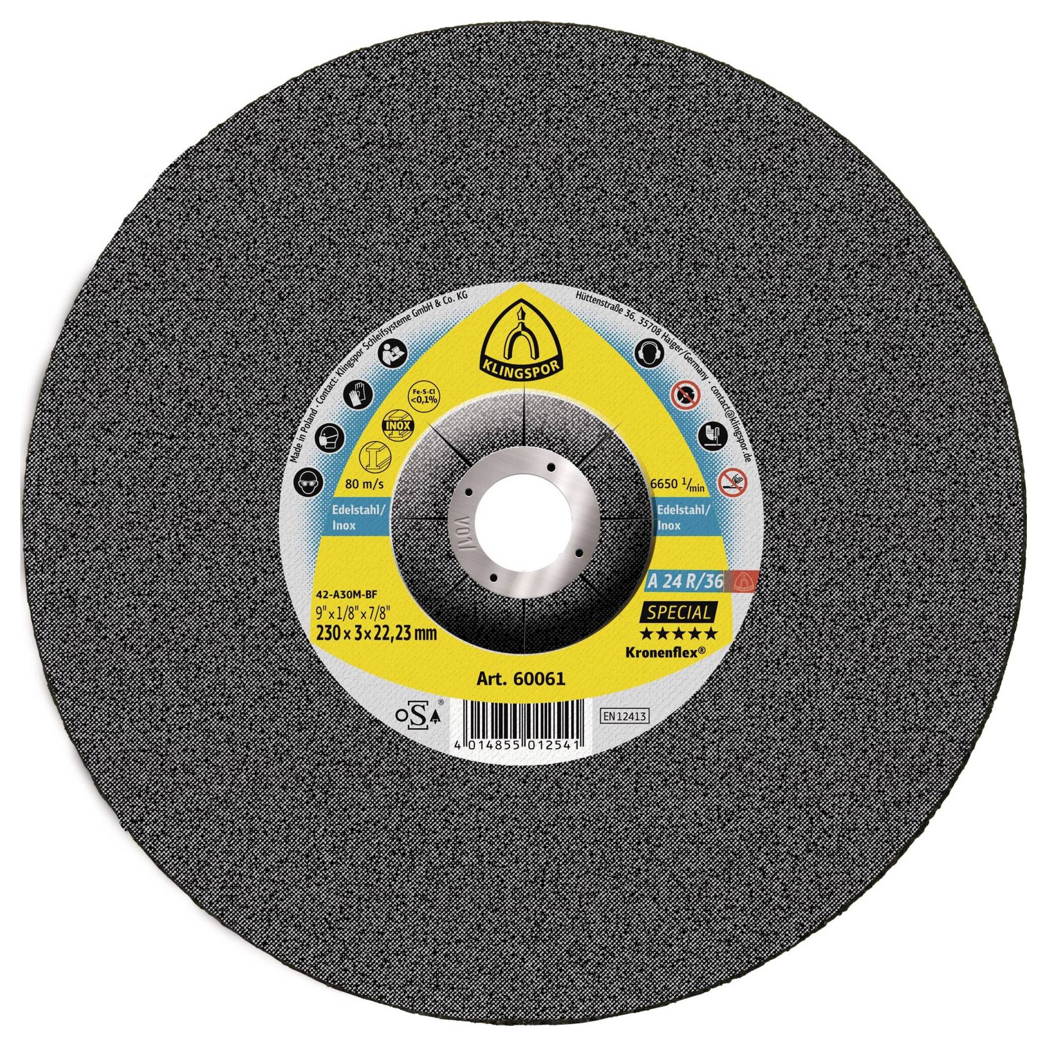 Klingspor A 24 R/36 Special 60061 Kapskiva bockad 230 mm 22.23 mm 25 st-0