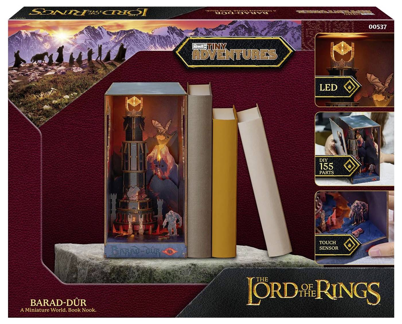 'Sagan om Ringen: Barad-dûr' bokhylle-modellsats. Föreställer en miniatyr av Saurons torn. Inkluderar LED-belysning och 155 delar.