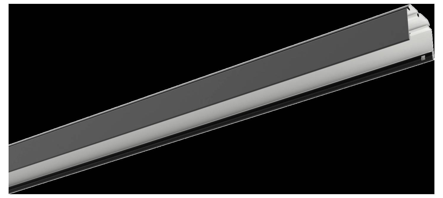 En snygg, modern LED-armatur med minimalistisk design, med en långsträckt, rektangulär form i svart och vitt.