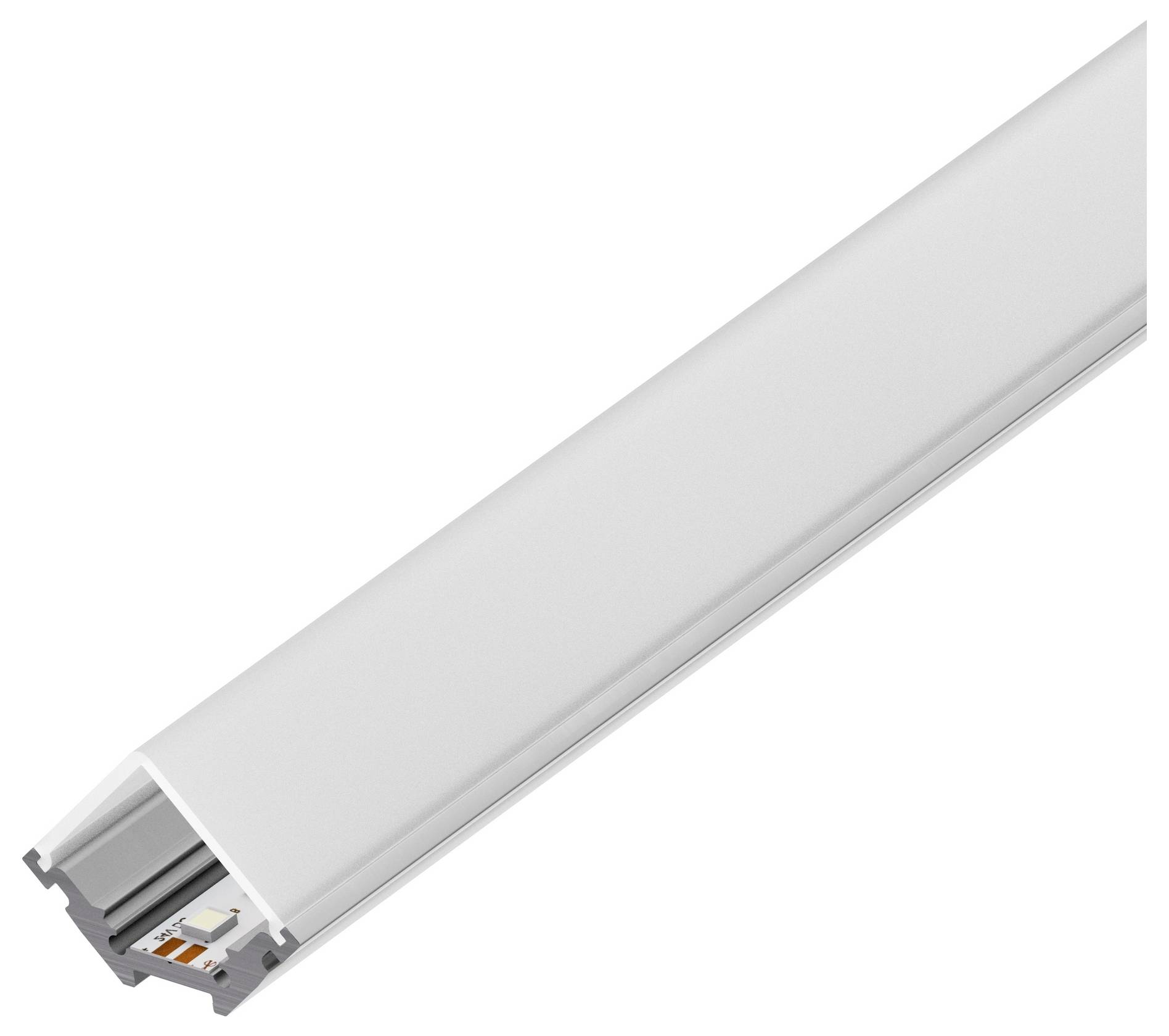 En vinkslad aluminiumprofilledprofil med matt diffusor, används för att inhysa LED-remsor för att ge diskreta belysningslösningar.