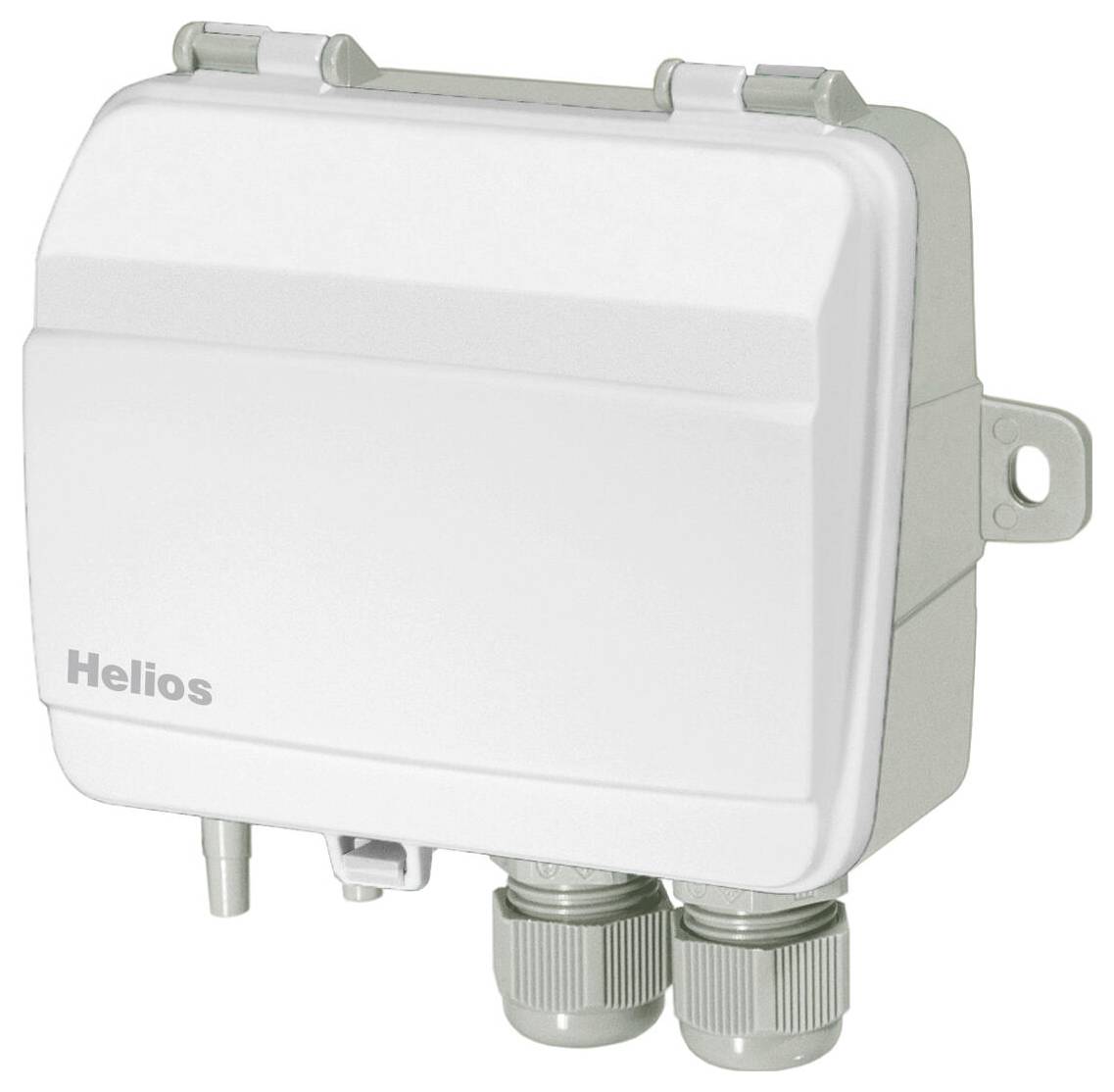 Ventilationskontrollbox märkt "Helios" med kabelanslutningar, monterad på vägg, används för att styra luftflödessystem.