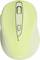 En ljusgrön datormus med två knappar och ett scrollhjul på ovansidan, designad för ergonomisk handkomfort.