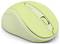 En smidig, trådlös datormus med en ljusgrön ovandel och scrollhjul, designad för ergonomisk komfort och enkel användning.