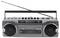 En portabel stereokassettspelare med FM/AM-radio, utrustad med en digitalskärm, knappar för kontroll och en infällbar antenn.