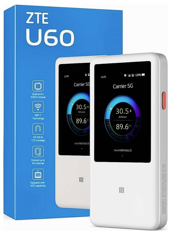 ZTE U60 5G / WLAN-hotspot Inbyggt modem: 5G 2.4 GHz, 5 GHz 3600 MBit/s