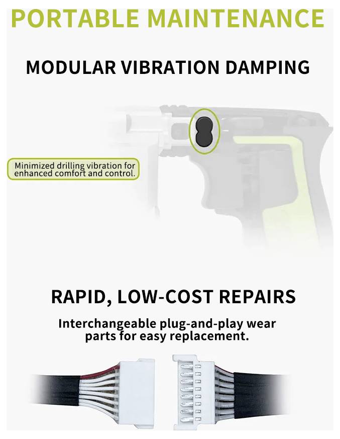 "Portabel underhållning" erbjuder modulär vibrationsdämpning för minimerad borrvibrering. Främjar snabba, kostnadseffektiva reparationer med utbytbara delar.