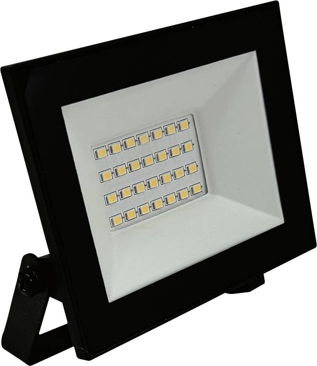 En rektangulär svart LED-strålkastare med 24 synliga LED-glödlampor arrangerade i ett rutmönster. Ljuset är monterat på en justerbar fäste.