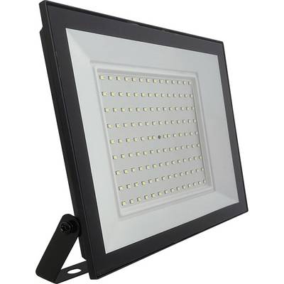 En rektangulär LED-strålkastare med svart ram och monterad fäste, med ett rutnät av små LED-lampor.