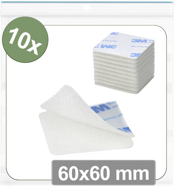Quadrios 25CA675 Kardborreband-punkter för fastlimning Statisk del och fleecedel (L x B) 60 mm x 60 mm Vit 10 st