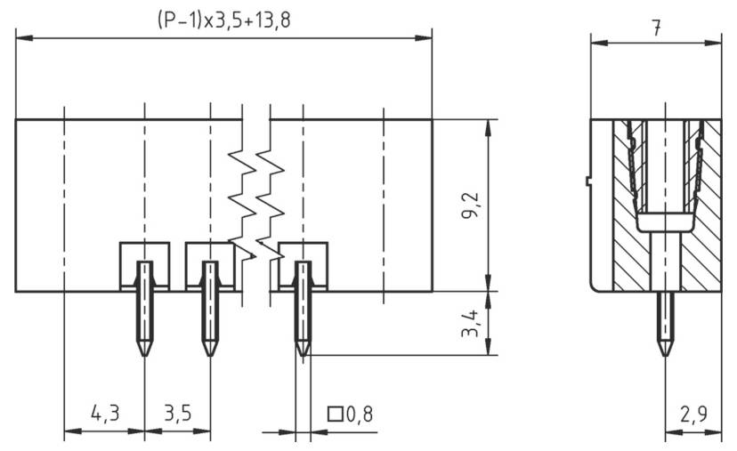 PTR Hartmann Stiftlist (standard) Totalt antal poler 9 Rastermått: 3.5 mm 51550096101D 1 st-1