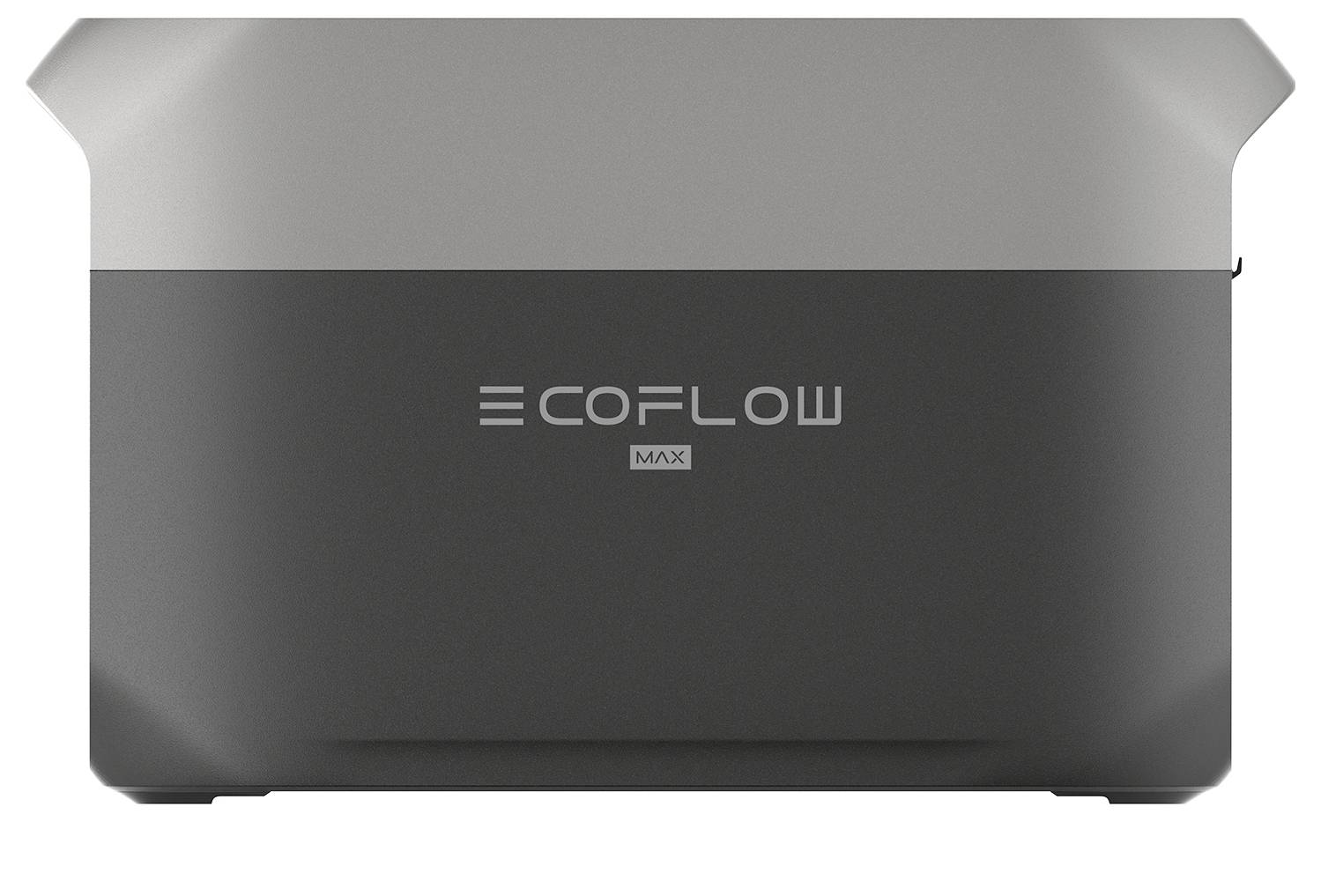'EcoFlow Max' bärbar kraftstation, med en elegant, grå design.