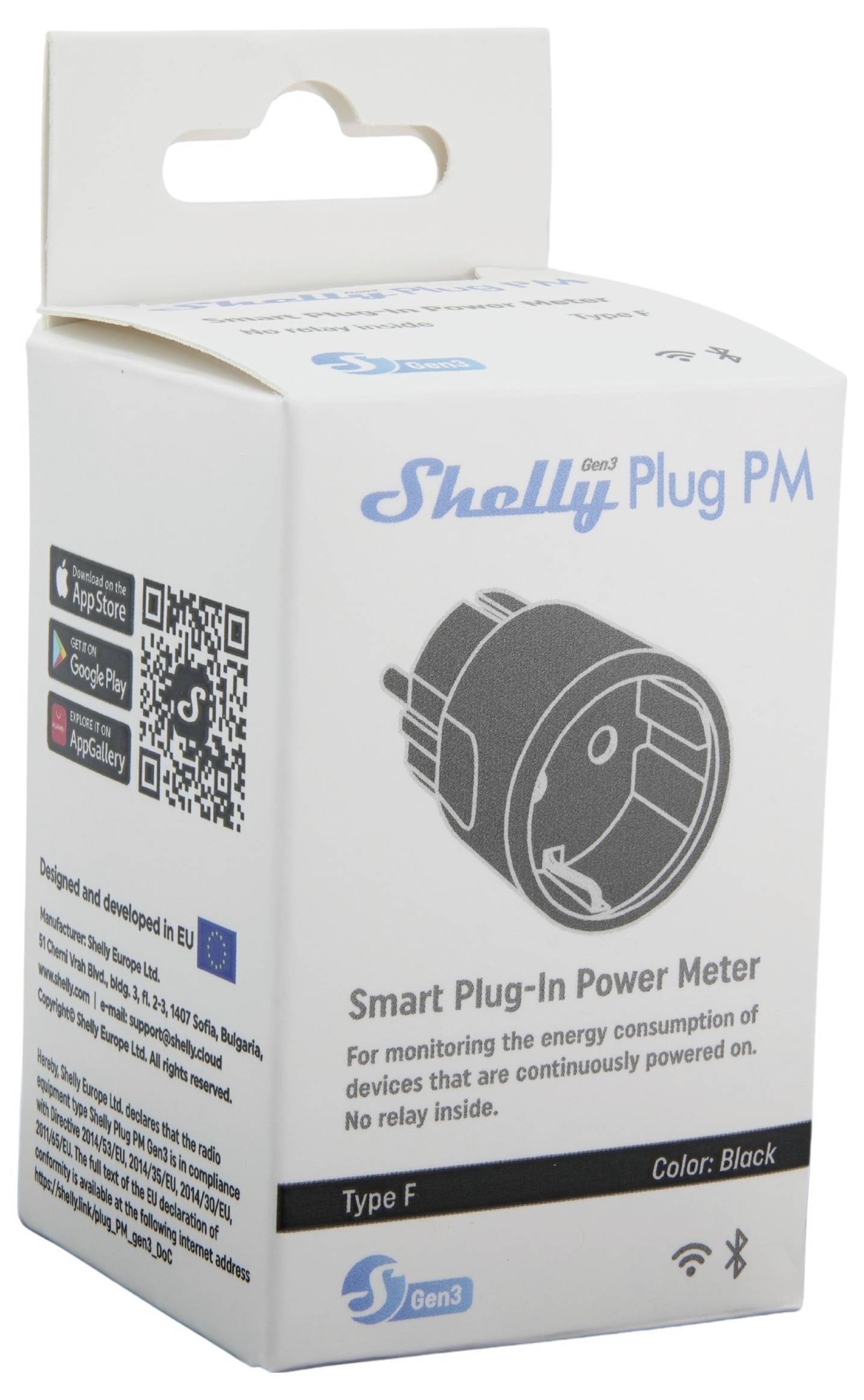 Shelly Plug PM Gen3 Black Shelly Trådlöst vägguttag Wi-Fi, Bluetooth-6